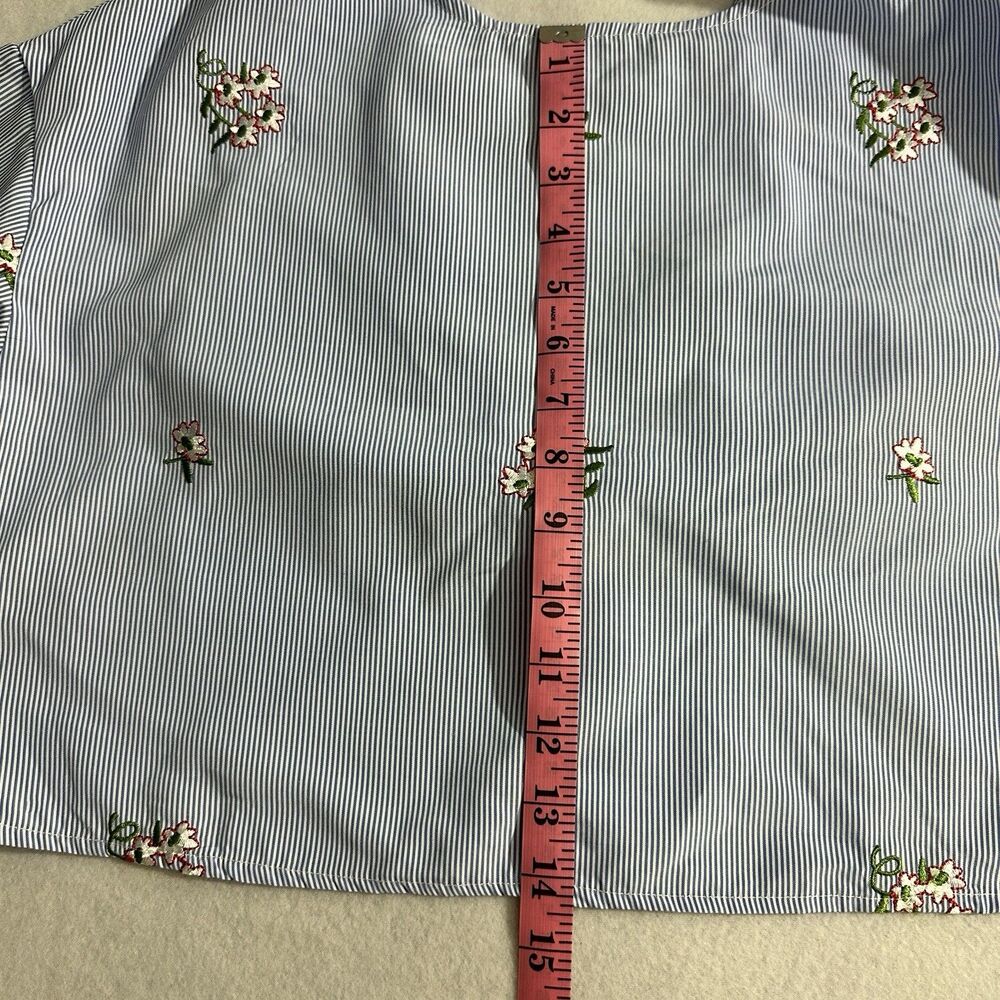 Bleuh Ciel Womens Blouse Medium Blue Striped Backless Big Bow Tie Embroidered - Picture 7 of 8
